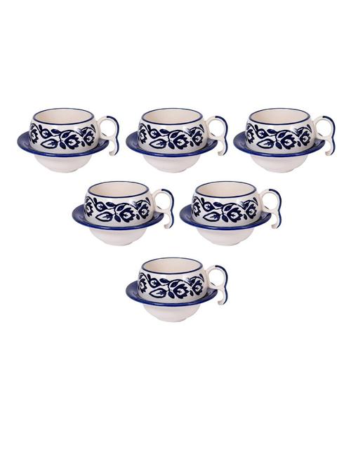 unravel india floral print blue ceramic cup saucer(set of 6) - 18376761 - Very Small Image - 1