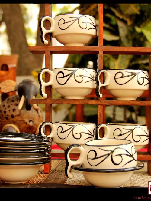 unravel india crawl print ceramic cup saucer(set of 6) - 18376763 - Very Small Image - 1