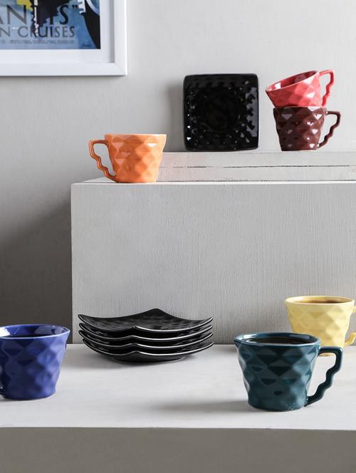 unravel india ceramic multicolored diamond cup saucer set(set of 6) - 18376766 - Very Small Image - 1