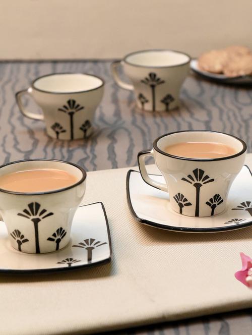 unravel india ceramic black & offwhite cup saucer(set of 6) - 18376773 - Very Small Image - 1
