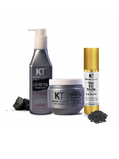 kehairtherapy charcoal keratin shampoo 250ml + charcoal hair masque 250ml+ the fit hair serum 50ml (pack of 3) - 18376863 - Very Small Image - 1