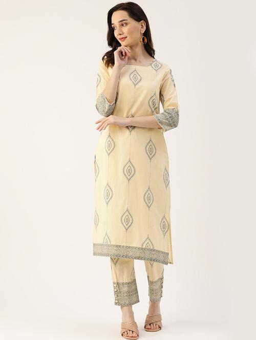 cream cotton kurta palazzo set - 18376952 - Very Small Image - 1