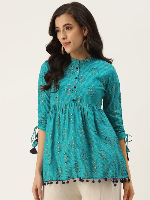turquoise printed regular tunic - 18376955 - Very Small Image - 1