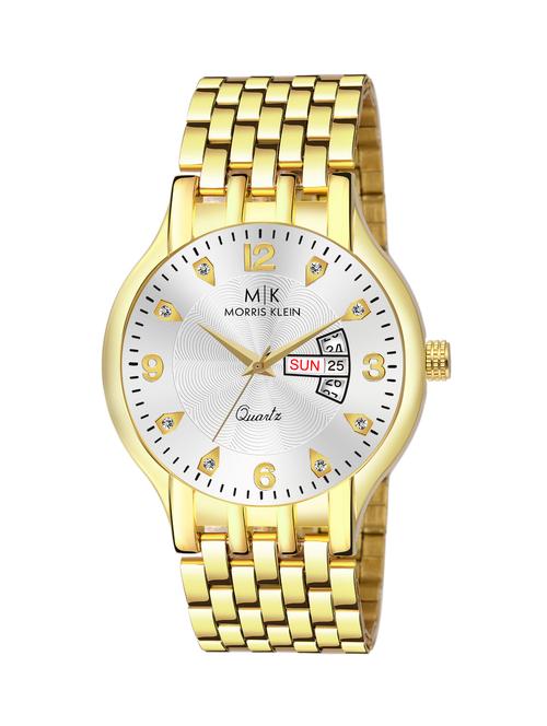 morris klein mk-1046 original gold plated day & date functioning analog watch for mens & boys - 18377105 - Very Small Image - 1