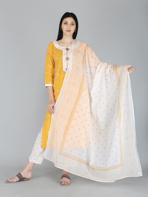 yellow cotton blend kurta pant set - 18377164 - Very Small Image - 1