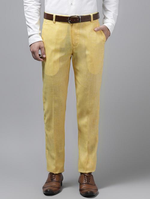 yellow solid casual trouser - 18377239 - Very Small Image - 1