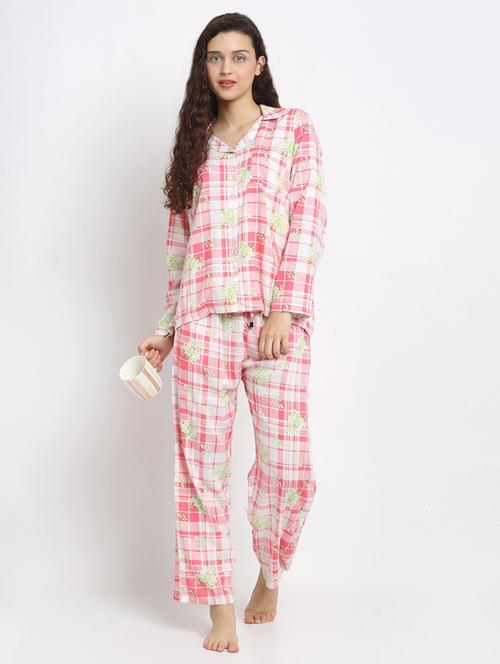 shirt collar checkered nightwear pajama set - 18377280 - Very Small Image - 1