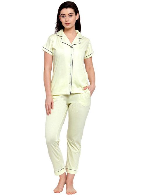 shirt collar solid nightwear pajama set - 18377299 - Very Small Image - 1