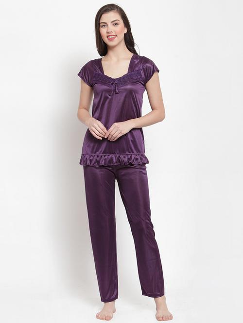 square neck solid nightwear pajama set - 18377308 - Very Small Image - 1