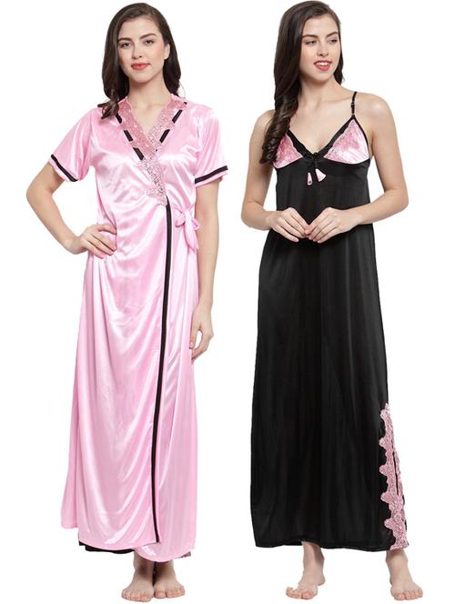 multi colored solid robe with nighty set - 18377580 - Very Small Image - 1