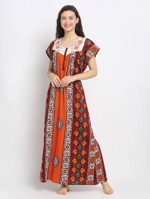 square neck printed nighty - 18377614 - Very Small Image - 1