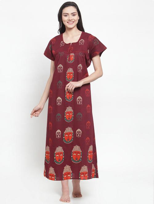 square neck printed nighty - 18377619 - Very Small Image - 1