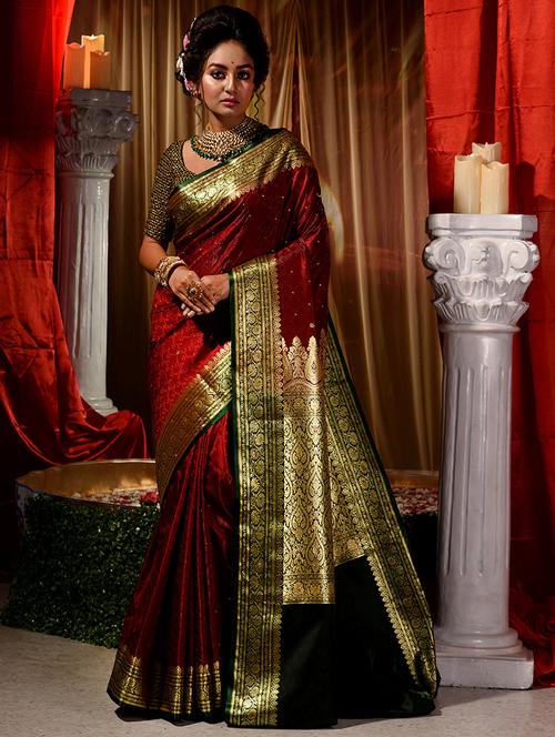 zari work self design banarasi saree with blouse - 18378163 - Very Small Image - 1