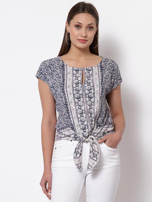 tie front printed top - 18378194 - Very Small Image - 1