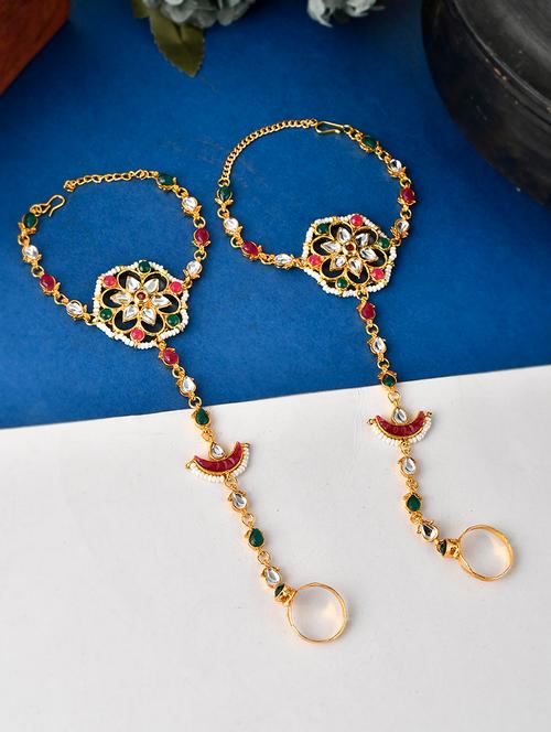 gold plated meenakari kundan ring bracelet - 18378375 - Very Small Image - 1