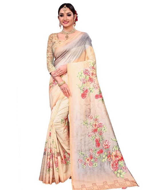 floral printed saree with blouse - 18378642 - Very Small Image - 1
