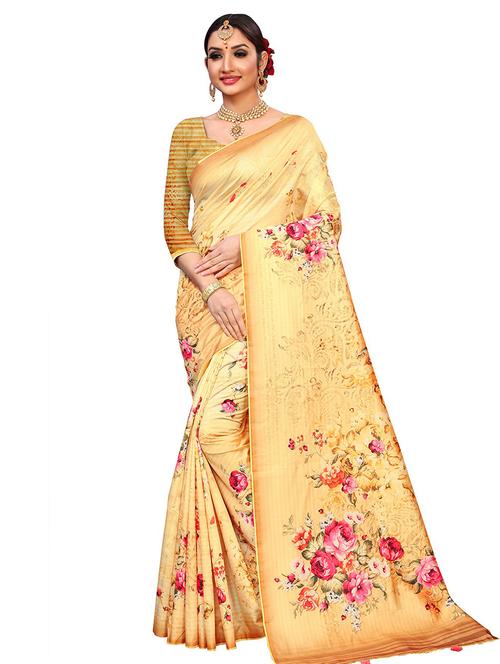 floral printed saree with blouse - 18378766 - Very Small Image - 1
