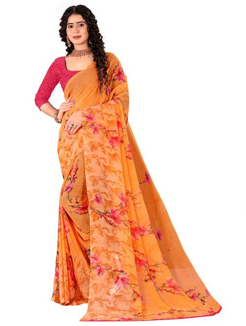 orange georgette printed saree - 18379329 - Very Small Image - 1