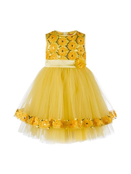 yellow applique work frock - 18379840 - Very Small Image - 1