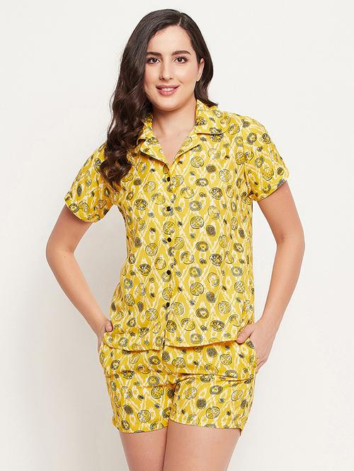 shirt collar printed nightwear shorts set - 18380978 - Very Small Image - 1