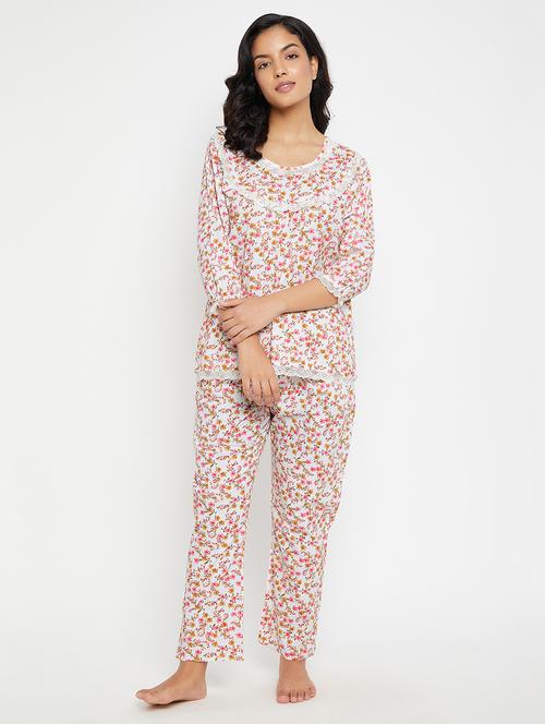 round neck printed nightwear pajama set - 18380981 - Very Small Image - 1