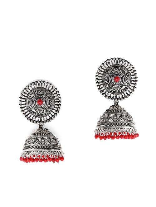 traditional silver plated drop jhumka earring - 18381118 - Very Small Image - 1