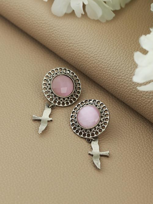 pink metal drop earring - 18381136 - Very Small Image - 1