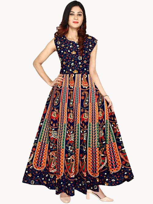 vastravilla women's cotton febric printed sleeveless maxi { jaipuri dress) free size adjust with belt - 18381382 - Very Small Image - 1
