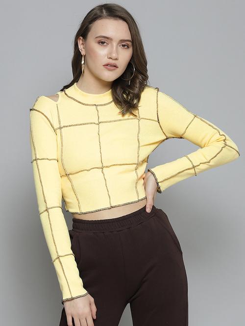 long sleeved stitch detailed crop top - 18381931 - Very Small Image - 1