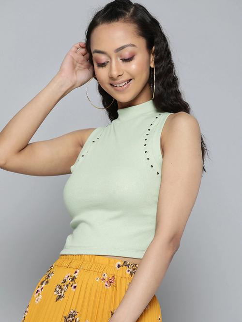 sleeveless embellished crop top - 18381939 - Very Small Image - 1