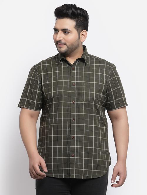 olive-green checkered casual shirt - 18382585 - Very Small Image - 1