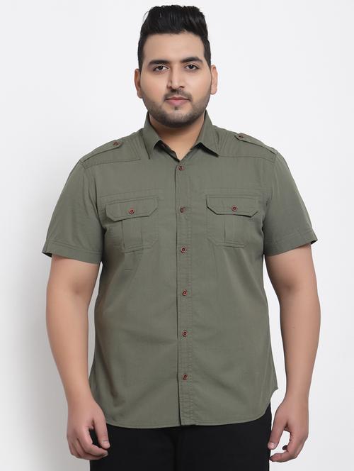 olive-green solid casual shirt - 18382587 - Very Small Image - 1