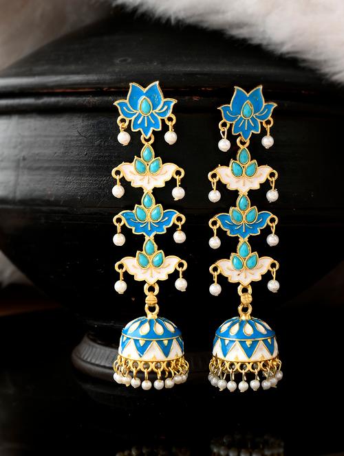 gold brass jhumka earring - 18382682 - Very Small Image - 1
