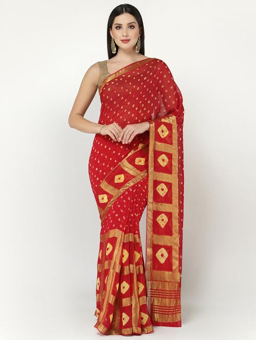 red bandhani saree with blouse - 18382741 - Very Small Image - 1