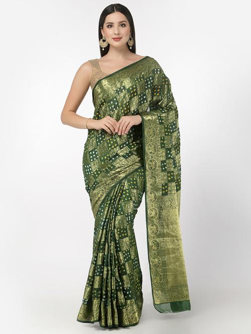 green bandhani saree with blouse - 18382743 - Very Small Image - 1