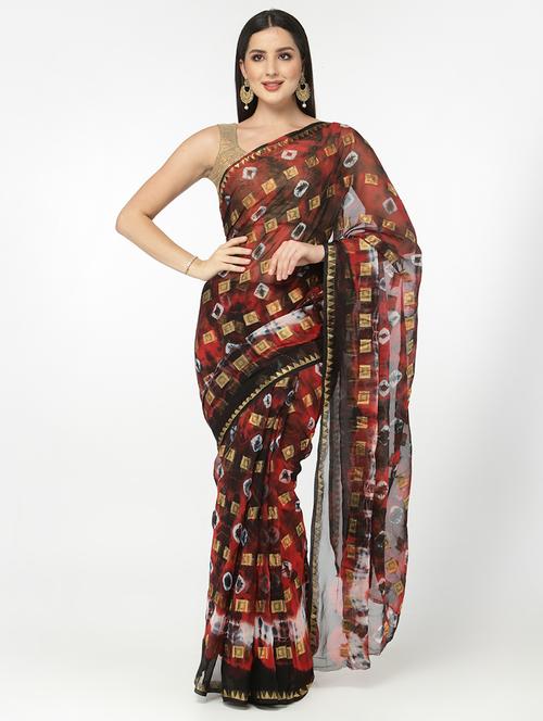 multi colored bandhani saree with blouse - 18382756 - Very Small Image - 1