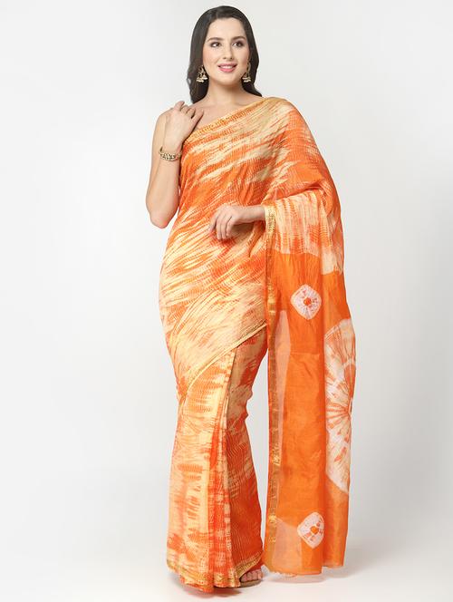 yellow bandhani saree with blouse - 18382758 - Very Small Image - 1
