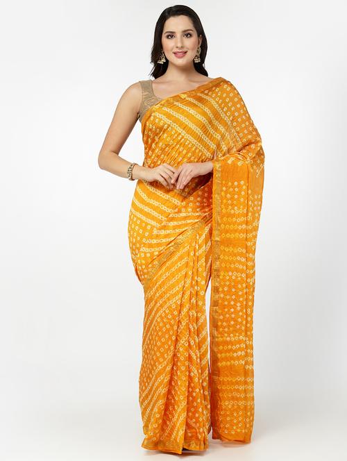 orange bandhani saree with blouse - 18382771 - Very Small Image - 1