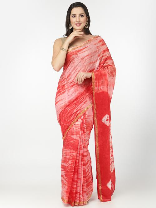 orange bandhani saree with blouse - 18382784 - Very Small Image - 1