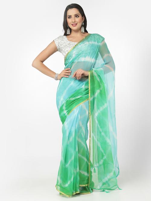 green bandhani saree with blouse - 18382799 - Very Small Image - 1