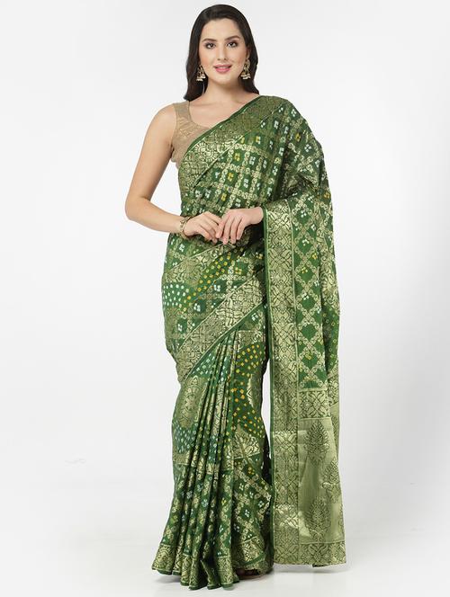 green bandhani saree with blouse - 18382802 - Very Small Image - 1