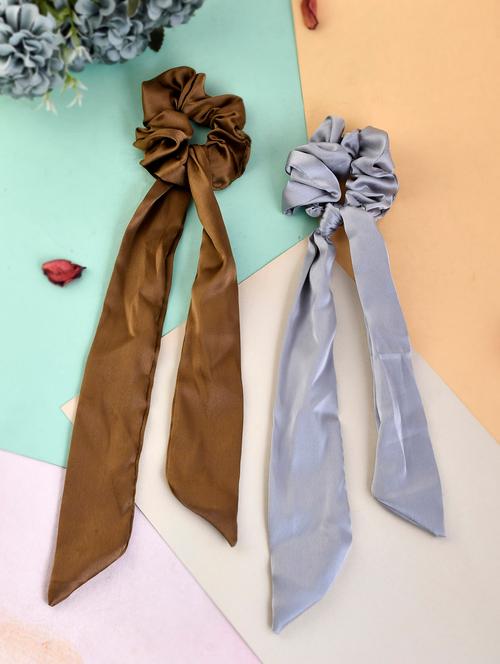 brown & grey scarf scrunchies ponytail holders - 18382901 - Very Small Image - 1