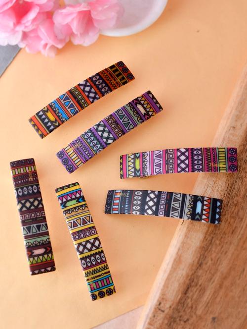set of 6 multi colored printed geometrical french barette - 18383106 - Very Small Image - 1