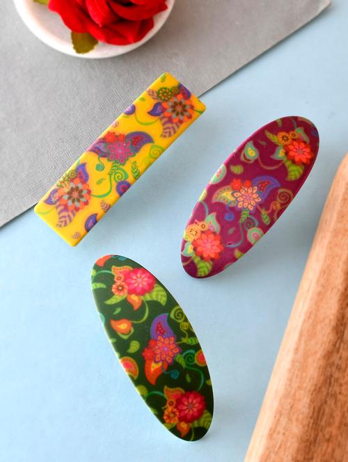set of 3 multi colored printed geometrical french barette - 18383145 - Very Small Image - 1