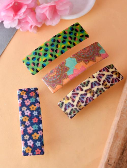 women set of 4 multi colored printed french barette - 18383521 - Very Small Image - 1