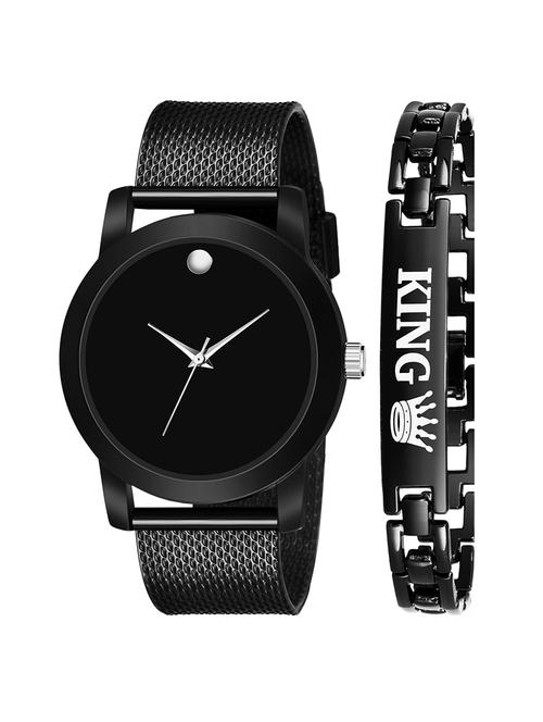kajaru new fancy stylish - black pu strap & black king bracelet combo watch - 18384176 - Very Small Image - 1
