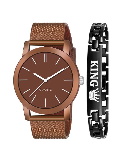 kajaru new fancy stylish - brown pu strap & black king bracelet combo watch - 18384178 - Very Small Image - 1