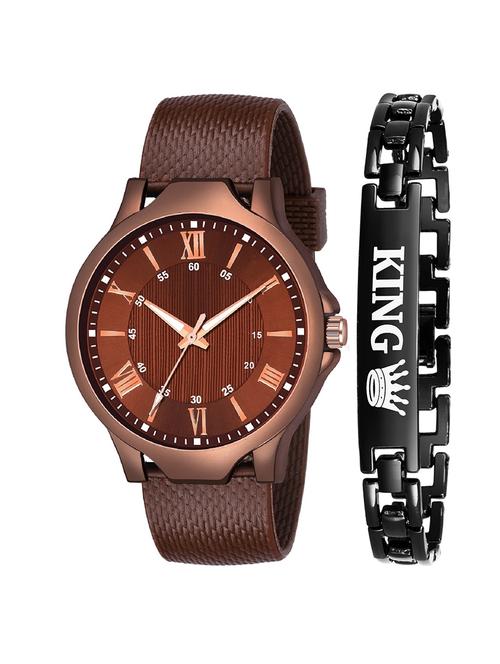 kajaru new fancy stylish - pu strap & black king bracelet combo watch - 18384182 - Very Small Image - 1