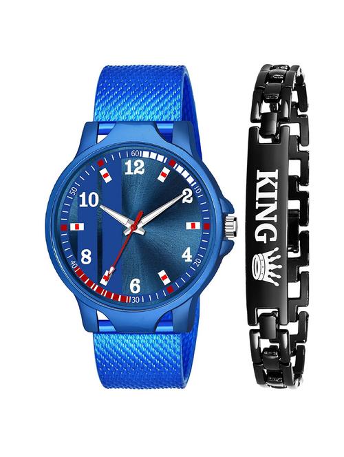 kajaru new fancy stylish - blue pu strap & black king bracelet combo watch - 18384184 - Very Small Image - 1