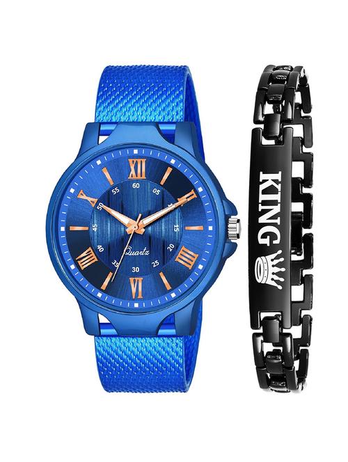 kajaru new fancy stylish - blue pu strap & black king bracelet combo watch - 18384185 - Very Small Image - 1